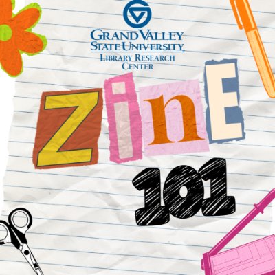 A lined piece of paper with the word zine written in cutout letters with the number 101 drawn below